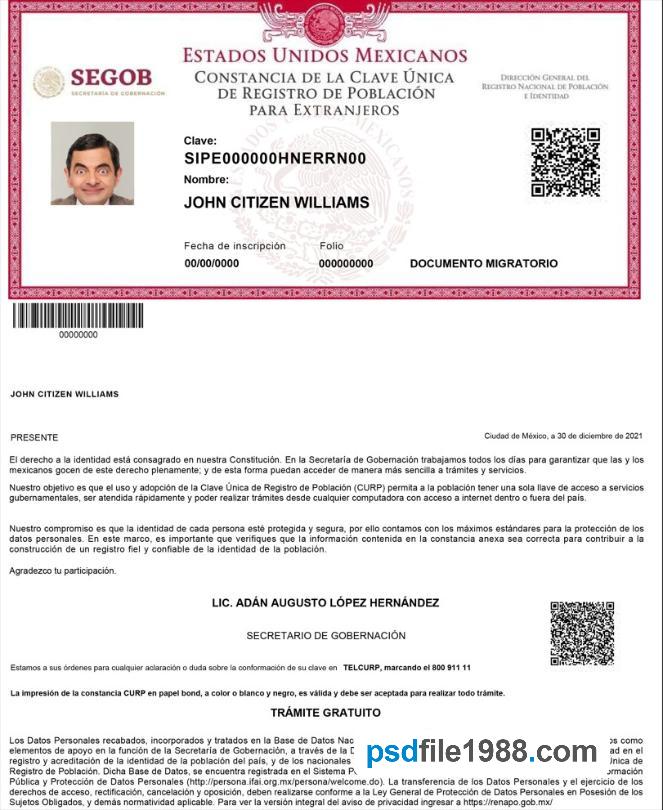 Mexico Registro de Poblacion (CURP)